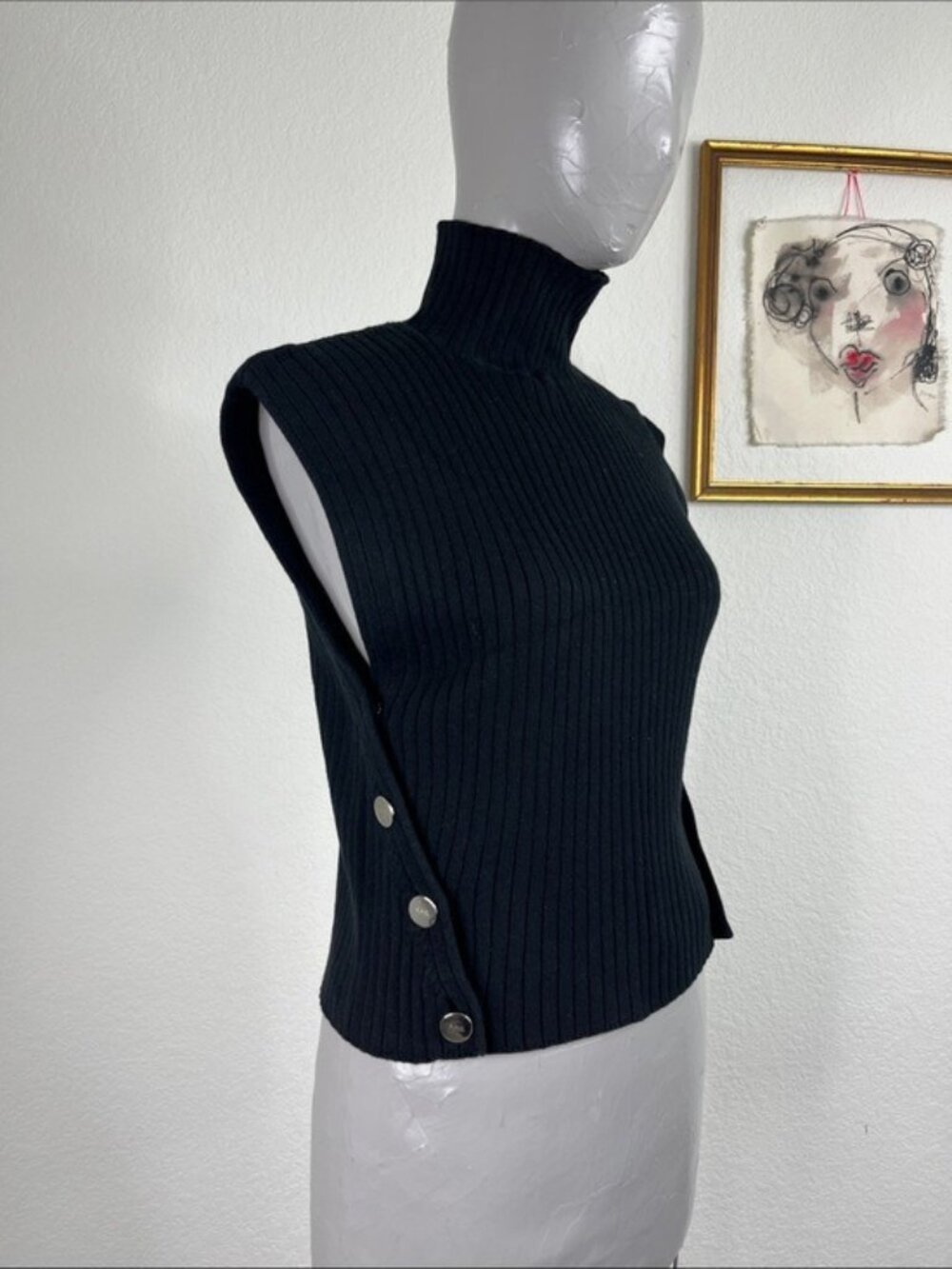 A.P.C. Peige Ribbed Knit Turtleneck Elongated Arm Branded Button Top Sweater